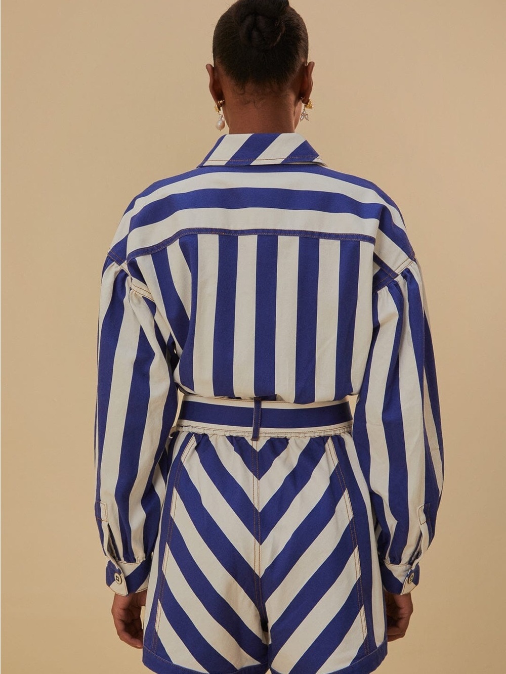 FARM Rio Blue and White Striped Cotton Romper - Picture 2 of 7